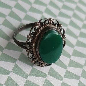 Vintage Green Onyx Ring Size 8 Mexico